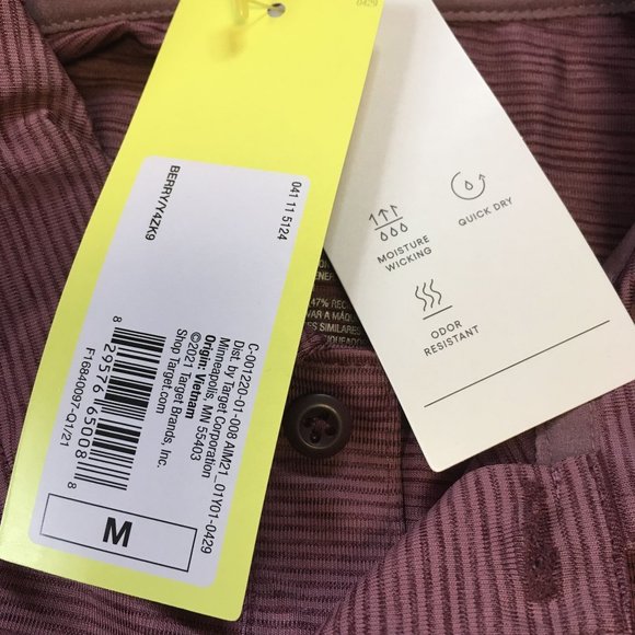 NWT All in Motion Stretch Woven Polo Shirt - Berry Striped - M - Picture 7 of 7